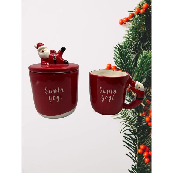 Magenta Santa Yogi Mug and Canister Set